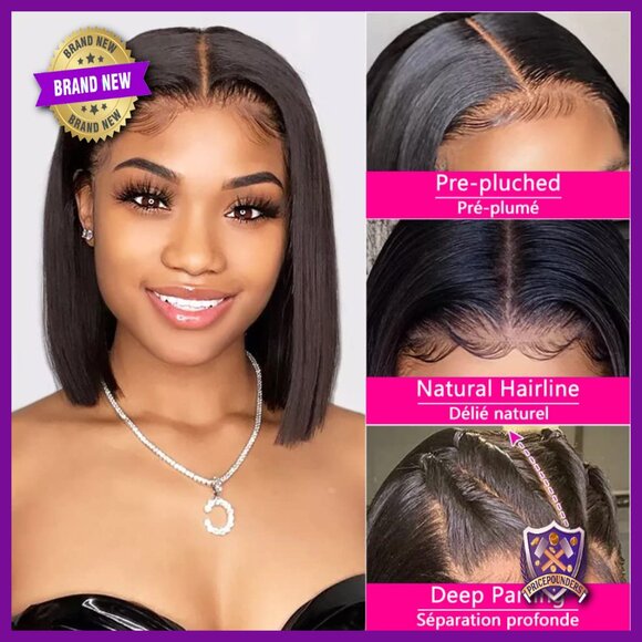 13x4 Lace Front Bob Wig Human Hair 180% Density Pre Plucked Baby Hair